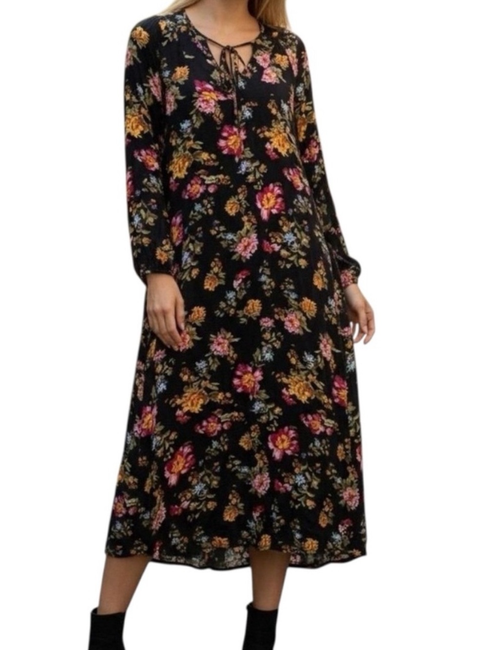 Natural Life Womens Rowan Textured Floral Print Long Midi Dress, Size Medium